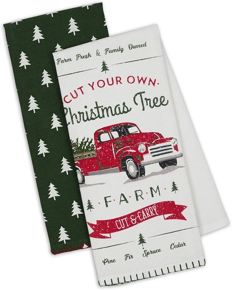 New 2 Christmas Tree Kitchen Towels