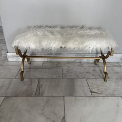 WHITE/GOLD FAUX FUR BENCH