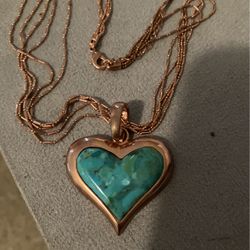 Turquoise W Rose gold (5)strands Heart Necklace 