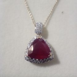 14ct Ruby Set Pendant W/ 10kt Necklace 