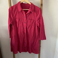 Coldwater Creek Crinkle Cotton Tunic Misses Medium Red  
