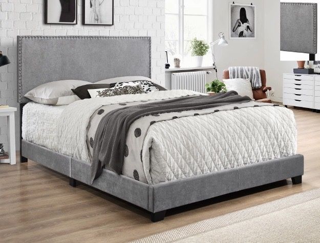 Queen gray velvet bed frame