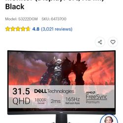 Dell 32 Curved Sceeen 1 Ms Free Sync