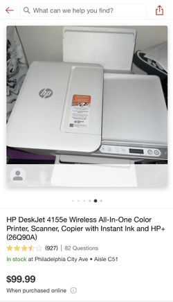 HP DeskJet 4155e Wireless All-In-One Color Printer, Scanner, Copier with Instant Ink and HP+ (26Q90A