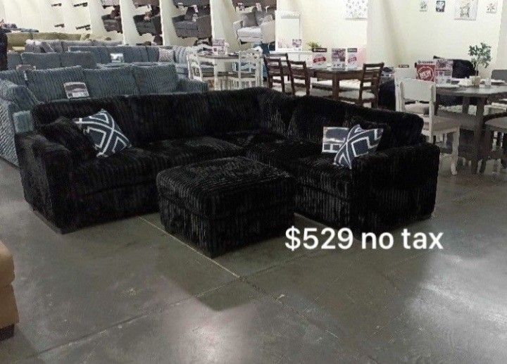 Elegant Fur-Like Jumbo Corduroy Sectional Sofa Set