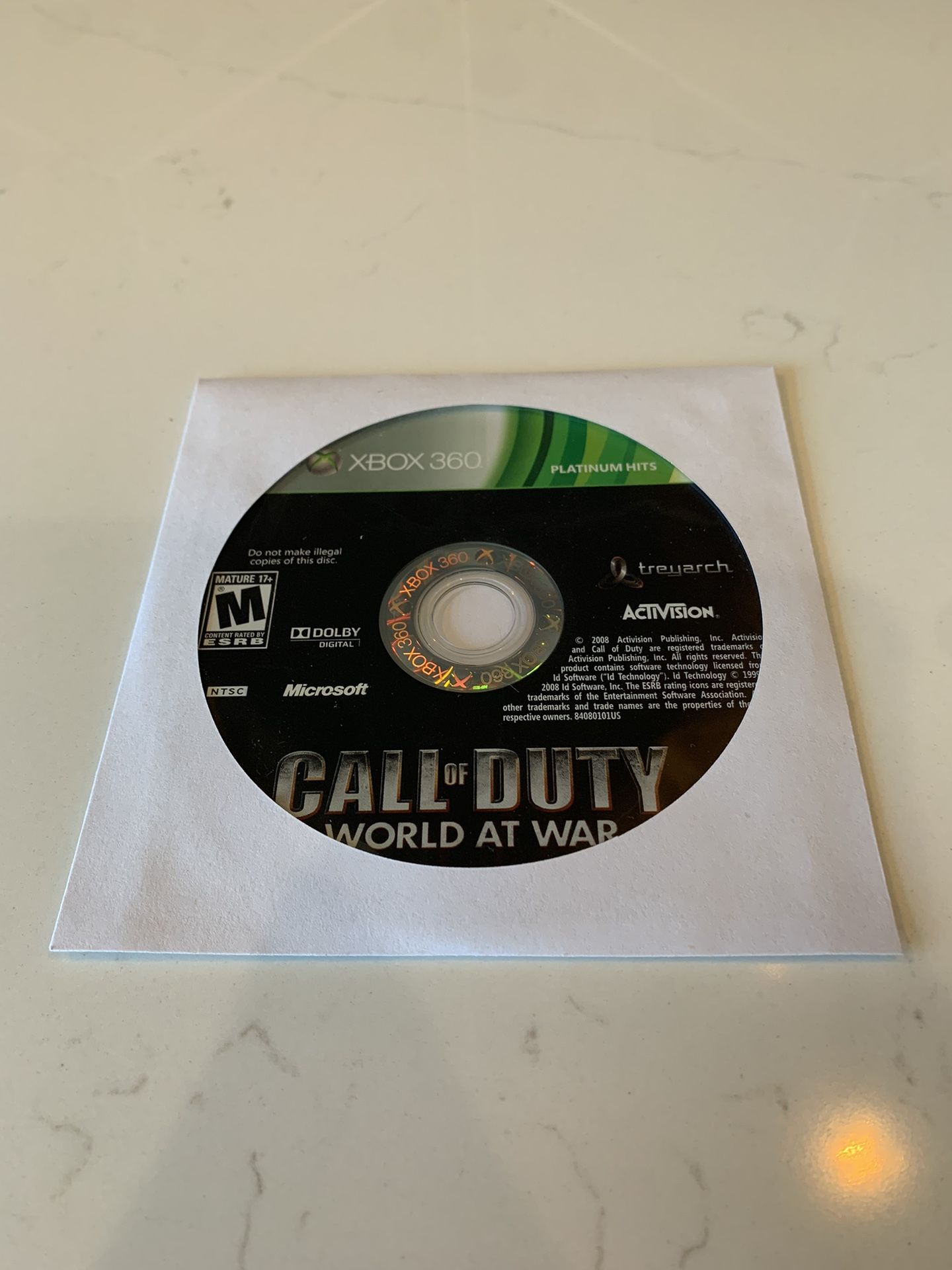 Xbox 360 Call Of Duty World At War (disc Only) Untested