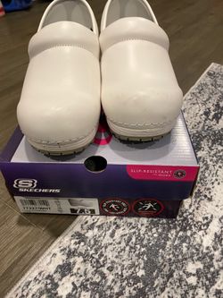 Skechers White Slip-On Work Clogs
