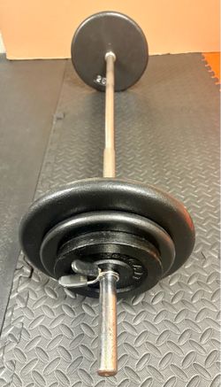 48 inches Steel Standard Barbell W/Weight Plates: 25s, 10s and 5s ponders. 93 # Brute W.