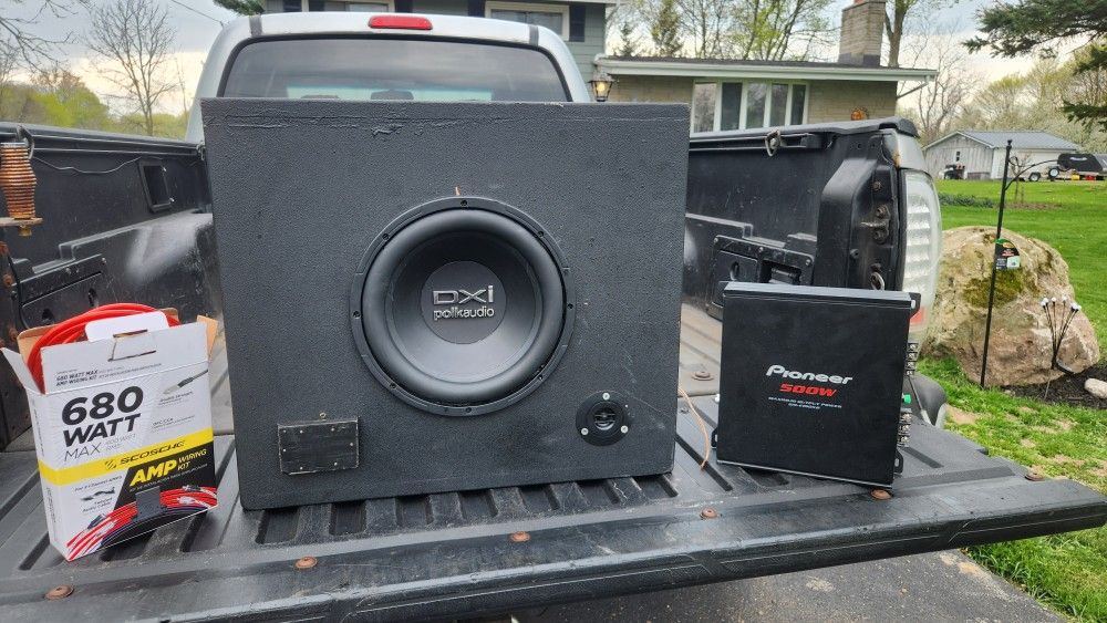 10 Inch Polk Audio Subwofer With Amp And Wire Kit