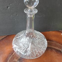 Antique Wheel Cut Crystal Ships Decanter Bottle 