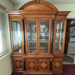 Brown China Hutch with Lighting