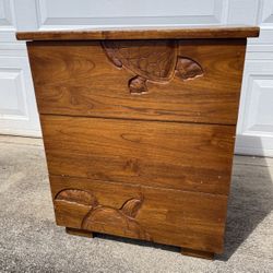 Teak Wood Turtle Engraved Nightstand End Table