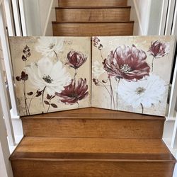 Two Beautiful Floral Canvas Hanging Wall Art 24”x24”