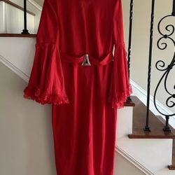 Shein Red Maxi Dress Boho Lace Trim Neck & Sleeves Size L