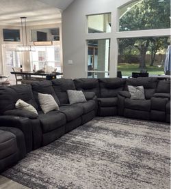 Dark Gray Fabric Reclining Sectional Sofa