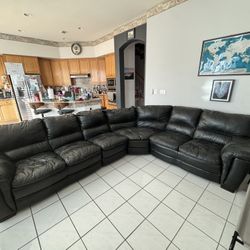 Dark Brown Leather 4-Piece Sectional Sofa – Good Condition
