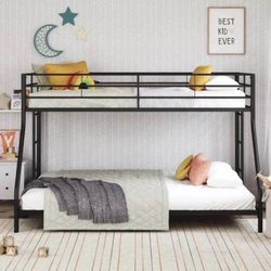 Twin over Full Low Profile Metal Bunk Bed, Black