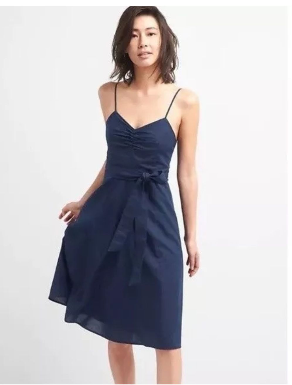 GAP linen cotton dress 2 Navy casual summer adjustable straps a-line sundress