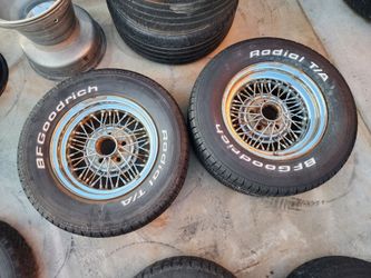 Vintage Pair Wire Spoke 15" Wheel 5 Lug Chrome 15x8-1/2" Rim