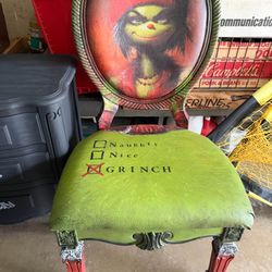 The grinch Christmas Chair Vintage Handmade Painted Decoupage 