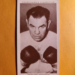 NM Authentic 1938 Churchman's Cigarettes Paolino Uzcudun Boxing Tobacco Card #36