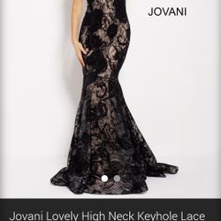 Jovani Lovely High Kneck Keyhole Lace Evening Gown Beaded Fit and Flare Beaded {Size 10}