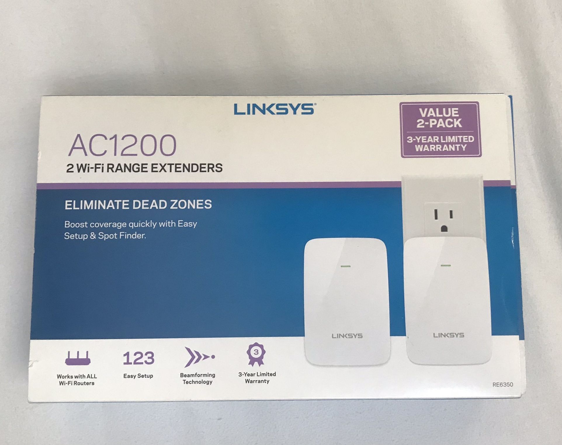 Linksys AC1200 Dual-Band Wi-Fi Range Extender/Wi-Fi Booster (RE6350), 2 Pack