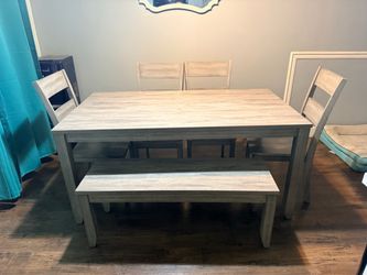 Dining table set with bench and 4 chairs