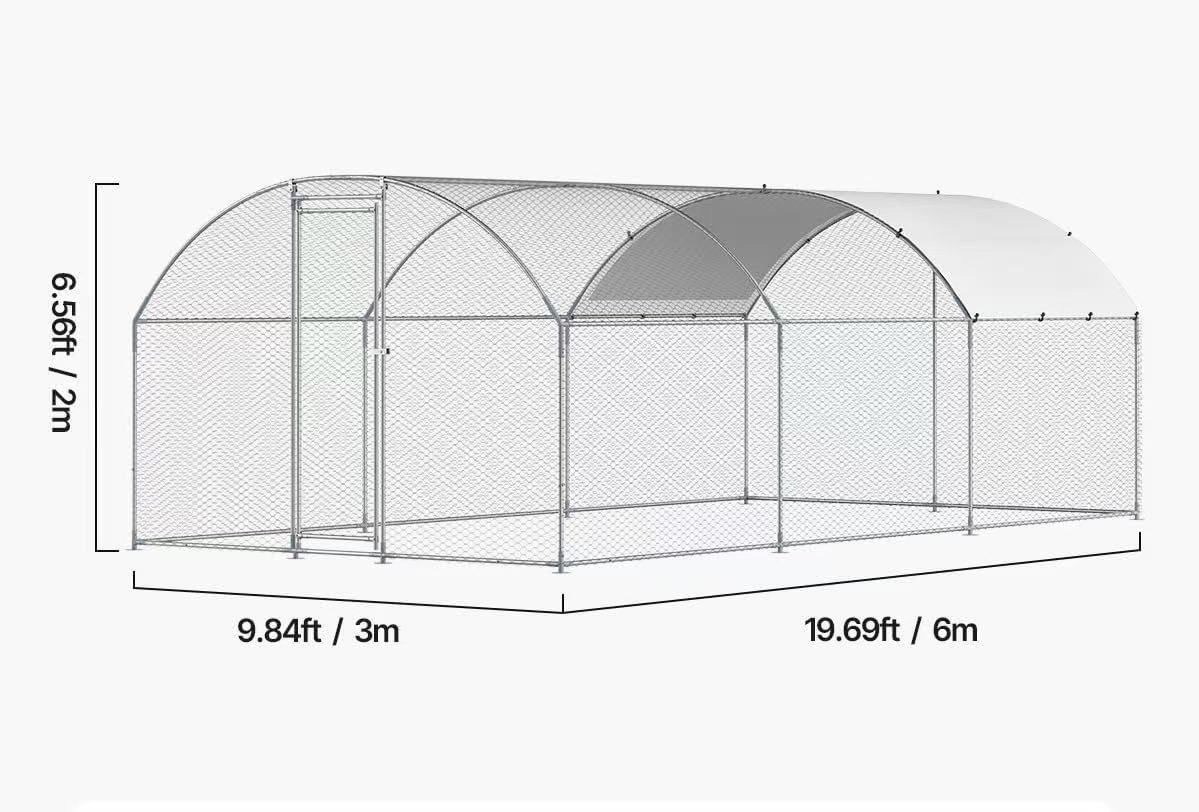 🥨Metal Chicken Coop, 19.6 x 9.8 x 6.5 ft Dome-Roof Chicken Run