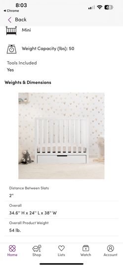 White Mini Crib For Baby With Drawer And 2 Mattresses