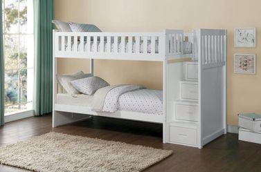 Galen White Twin/Twin Reversible Step Storage Bunk Bed | B2053