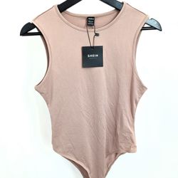 WOMENS BODYSUIT BEIGE SLEEVELESS CASUAL 