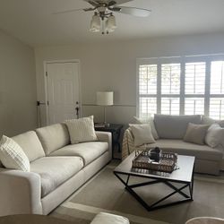  Furniture: Dining set, Leather sofa, IKEA shelf/divider, Cocktail & End tables, Dresser 