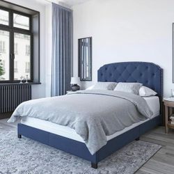 New! King Solid Wood Low Profile Upholstered Bed Frame