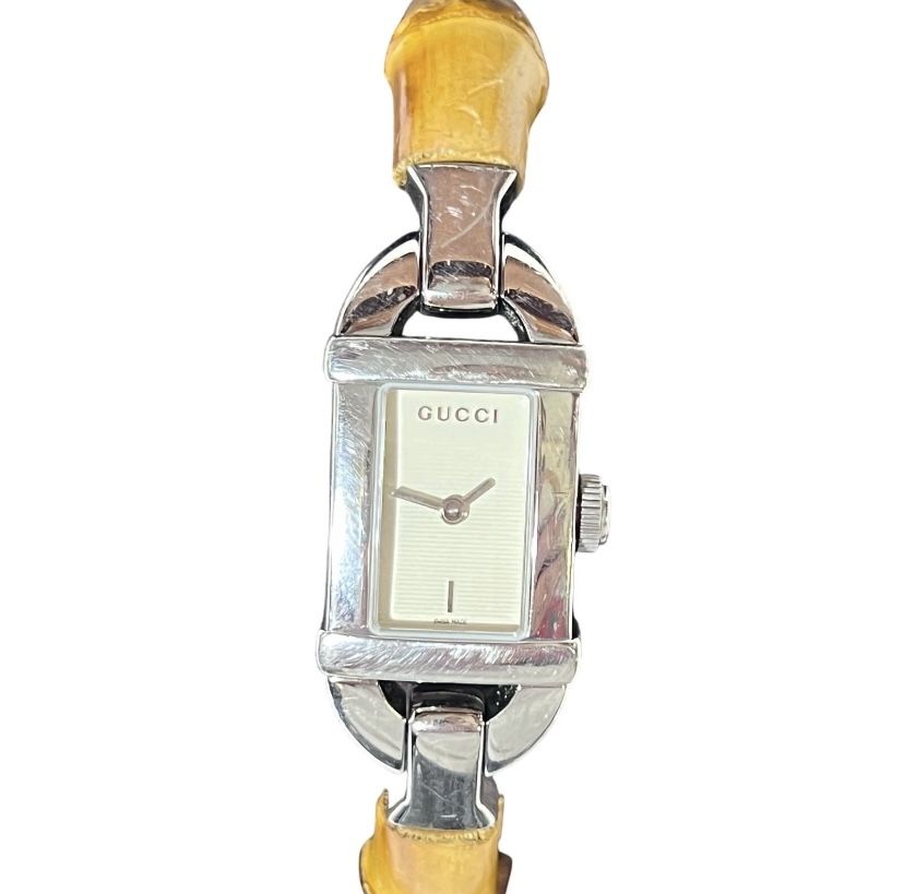 Gucci Bamboo Bracelet Watch Women Stainless Steel Quartz Swiss Made #6800L New