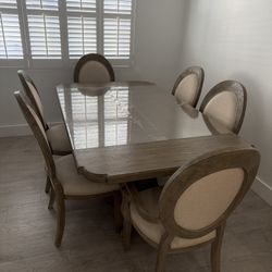 Dining Table, 6 Chairs, With 2 Extensions And Credenza