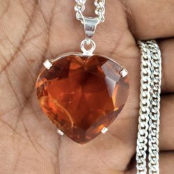 NEW CERTIFIED Genuine NATURAL 57CT  Brazilian Citrine Heart 925 Sterling Silver Pendant Necklace 