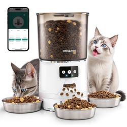 Automatic Cat Feeder for 3 Cats, 6L/25 Cups Smart WiFi Pet Feeder, Strong Anti-Jam System, Dual-Effect Desiccant Cat Food Dispenser, with 10S Voice Re