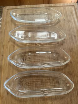 Vintage Clear Glass Embossed Corn Holders