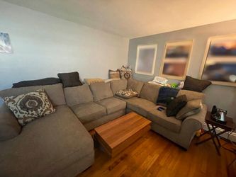 Large Gray Fabric Sectional Sofa