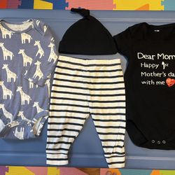  Baby Boy 4-Piece Clothing Set Bundle Mother’s Day Bodysuit Pants Hat Long Sleeve