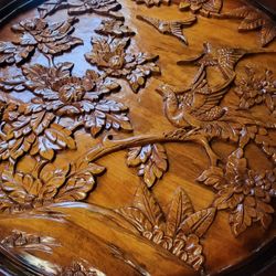 Hand carved  wooden kitchen table 3 chairs 