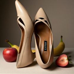 Kay Unger Beige Low Kitten Heel Shoe or Pump