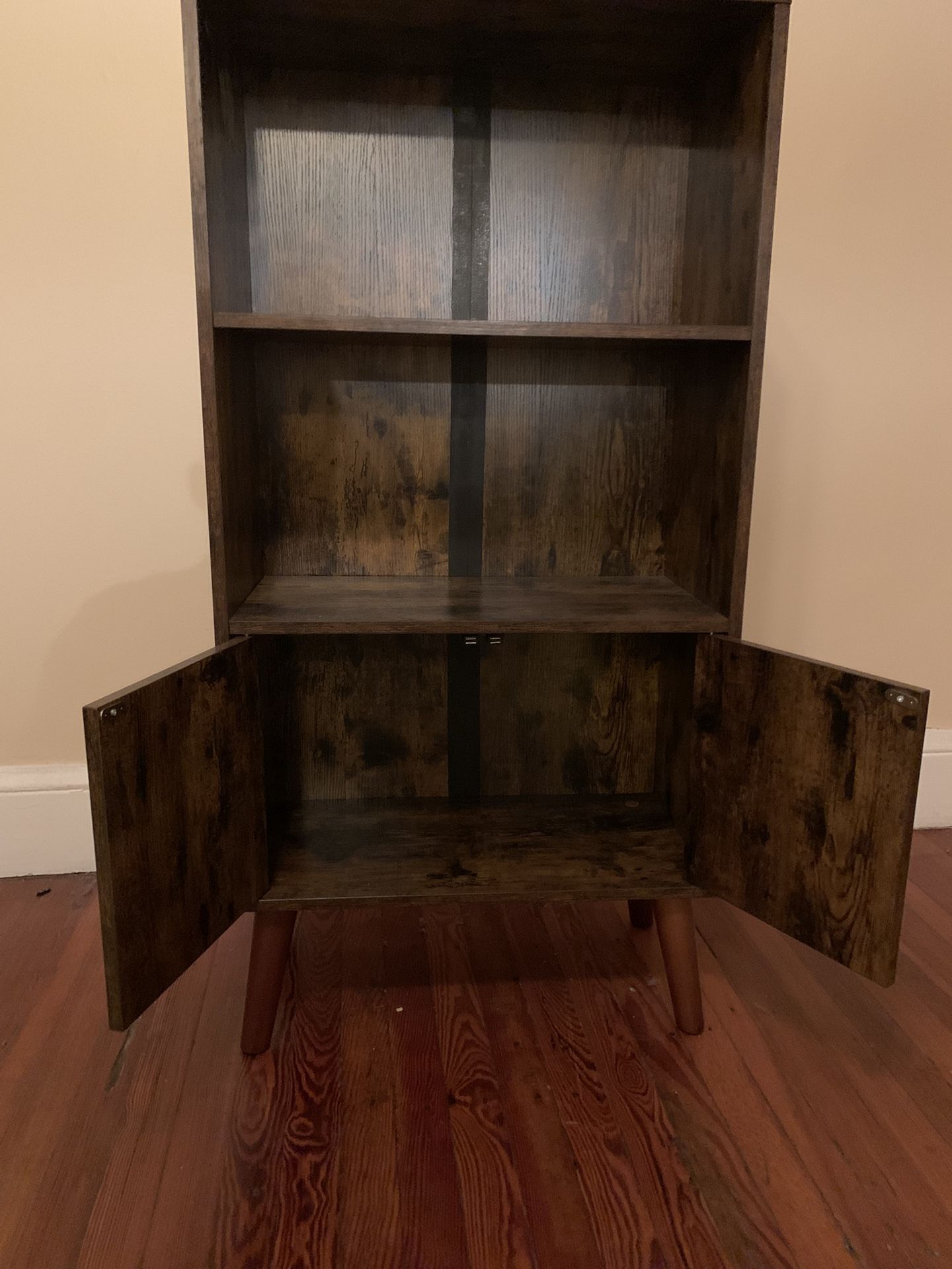Bookcase, 2-Tier Retro Bookshelf with Doors
