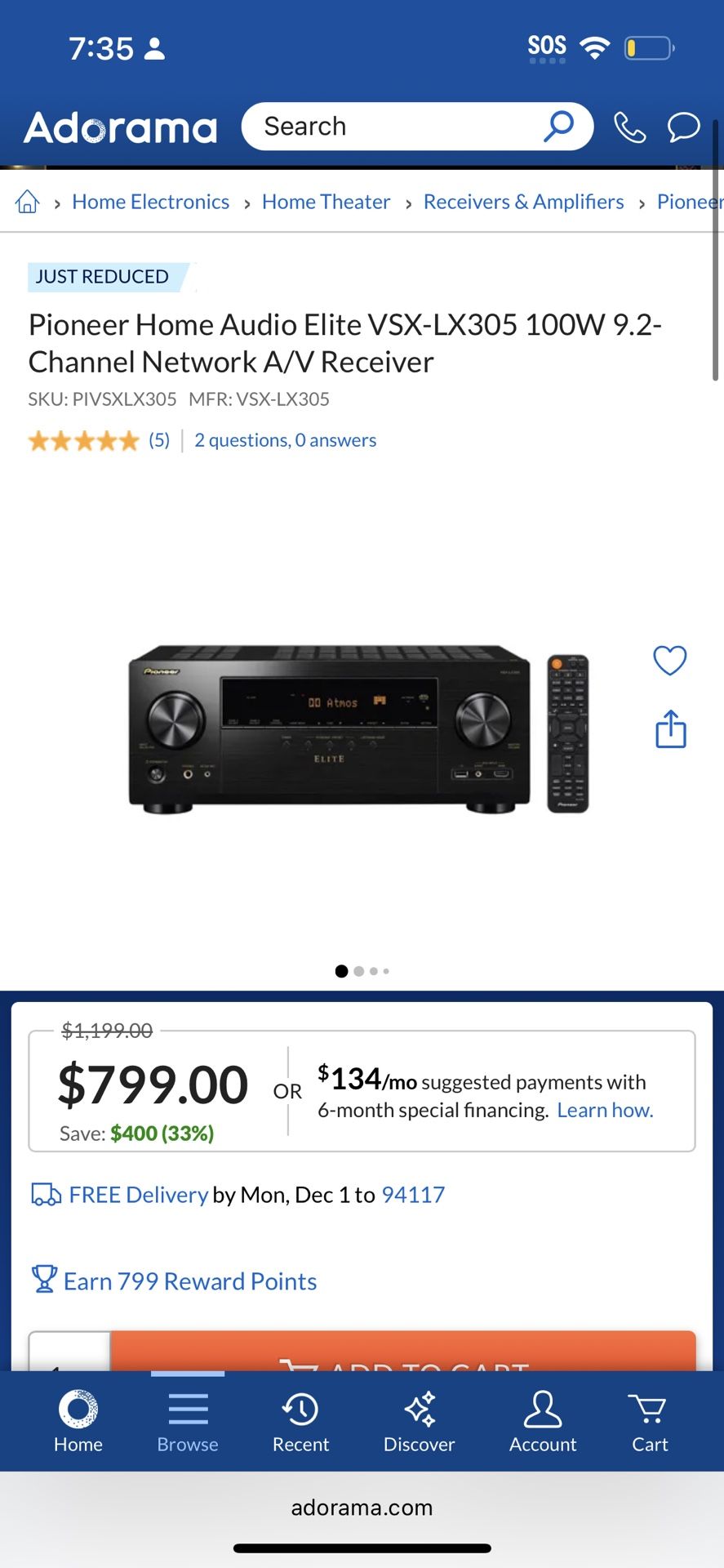 Pioneer Home Audio Elite VSX-LX305 100W