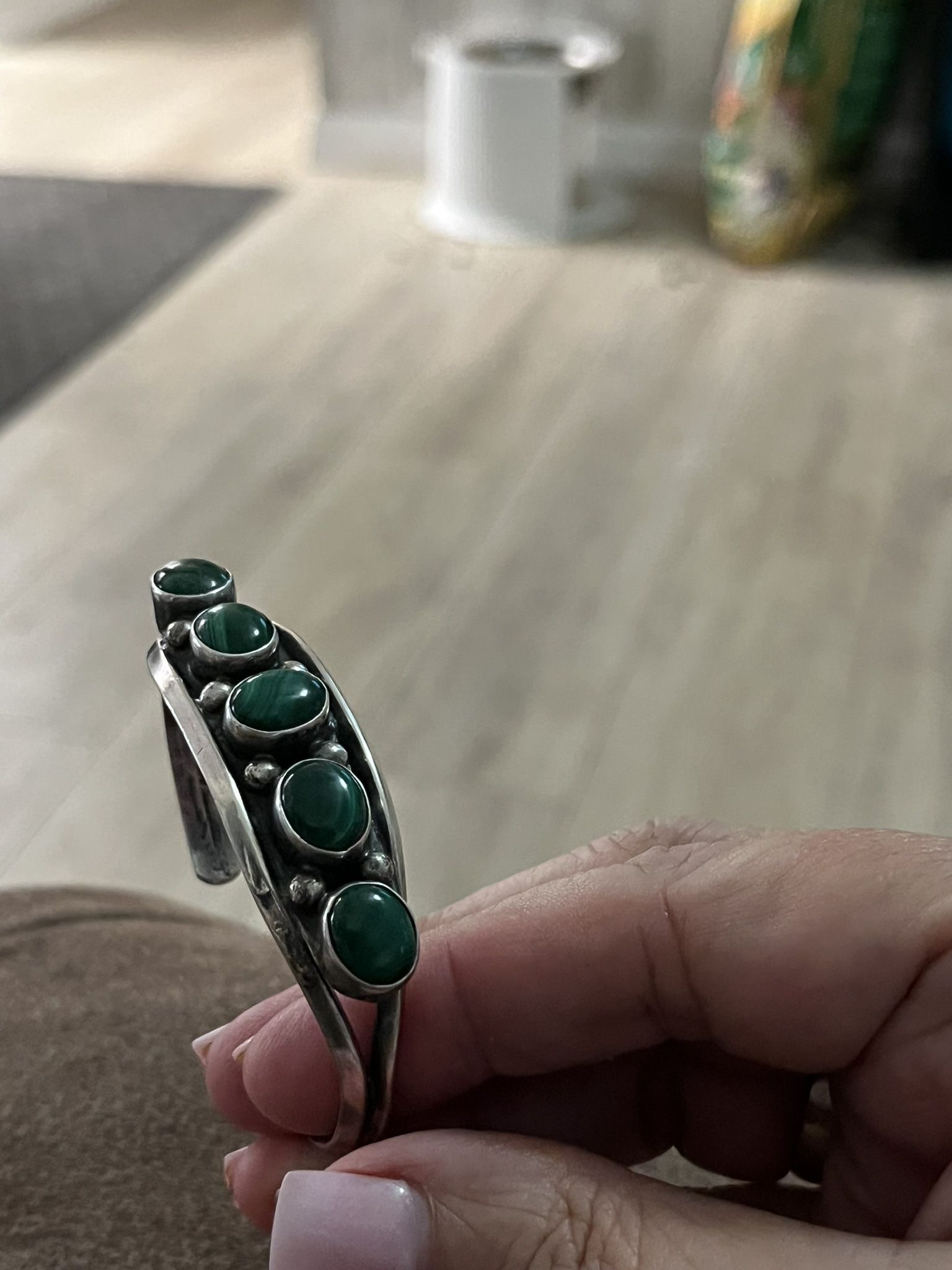 Sterling Silver Navajo malachite Cuff Bracelet - 7 1/4”