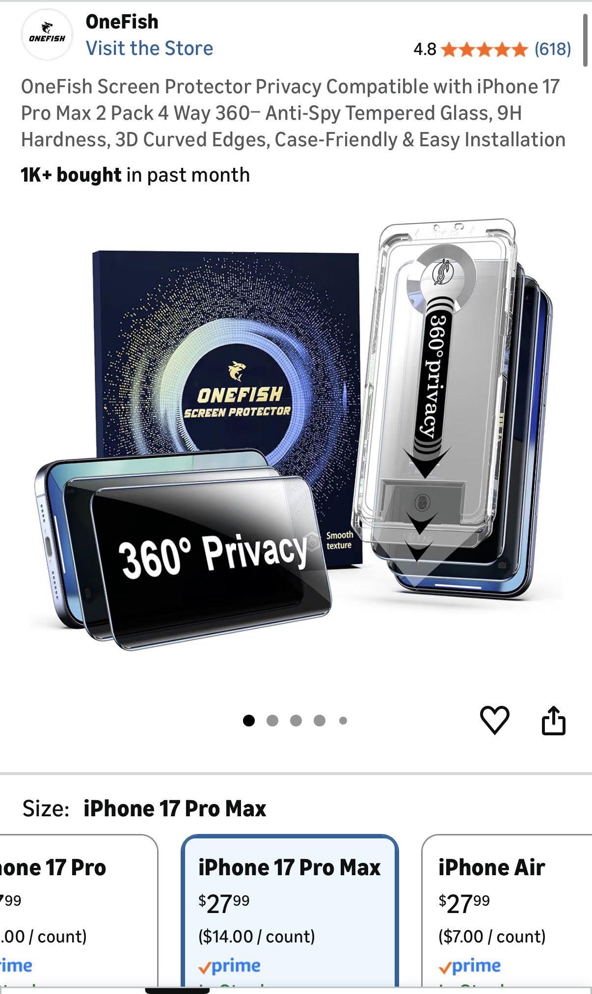 iPhone 17 Pro Max x2 360° Screen Protectors