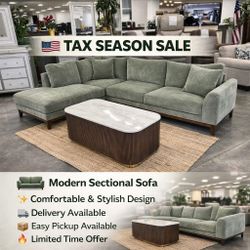 Olive Green  Chenille Mid Century Modern Sectional Sofa 114"W X 86.5"D X 34.3"H 