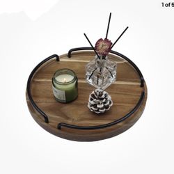 Wood Serving Tray / Charcuterie Board with Metal Handles 