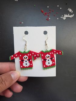 Handmade Beaded Christmas Sweater Earrings